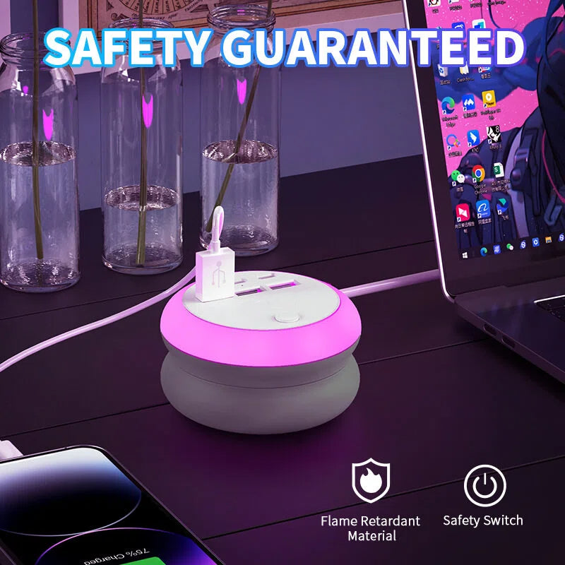 终极七合一伸缩式USB充电站,带八色情调照明