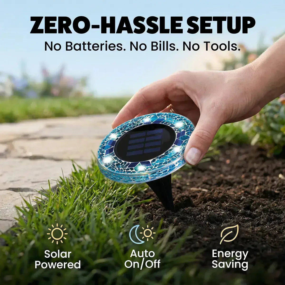 🛋️太阳能马赛克灯 – 带自动开关的防水LED路径灯