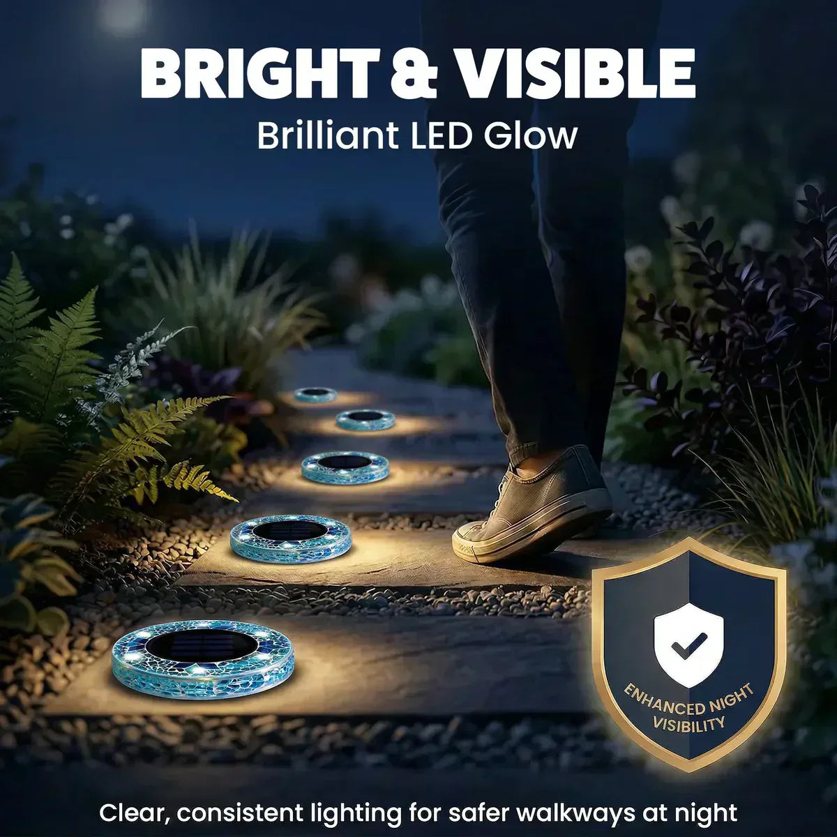 🛋️太阳能马赛克灯 – 带自动开关的防水LED路径灯