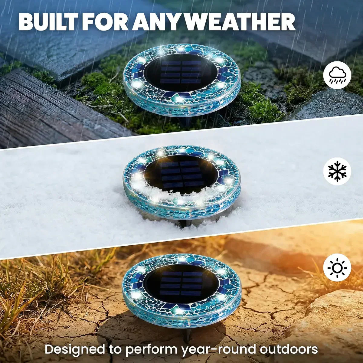 🛋️太阳能马赛克灯 – 带自动开关的防水LED路径灯