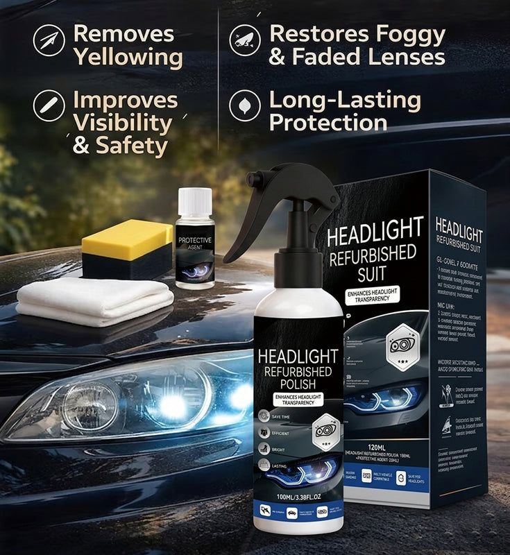 🚘汽车前大灯修复液套装 – 💡适用于发黄或模糊的镜片与透明表面 | 家庭与车库必备🏠