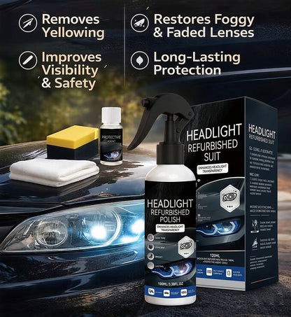 🚘汽车前大灯修复液套装 – 💡适用于发黄或模糊的镜片与透明表面 | 家庭与车库必备🏠