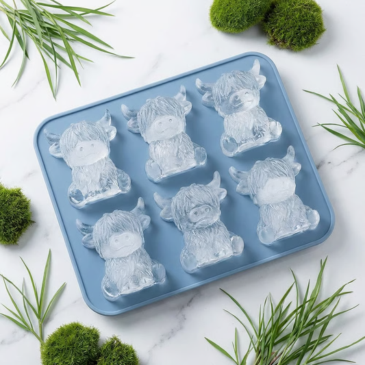 🐮 Mini Highland Cow Ice Cube Mold – Cute 6-Cavity 3D Ice for Drinks, Parties & Gifts