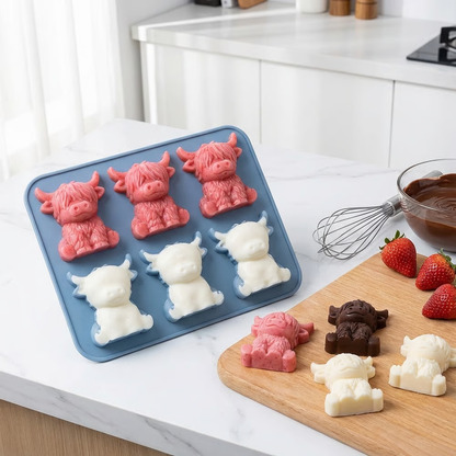 🐮 Mini Highland Cow Ice Cube Mold – Cute 6-Cavity 3D Ice for Drinks, Parties & Gifts