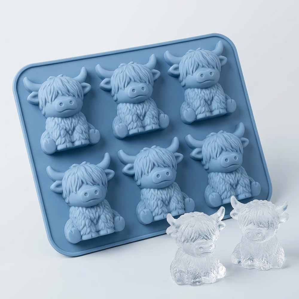 🐮 Mini Highland Cow Ice Cube Mold – Cute 6-Cavity 3D Ice for Drinks, Parties & Gifts