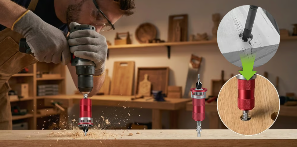 Vertex Precision 4-Flute Countersink Drill Bit Set with Adjustable Depth Stop