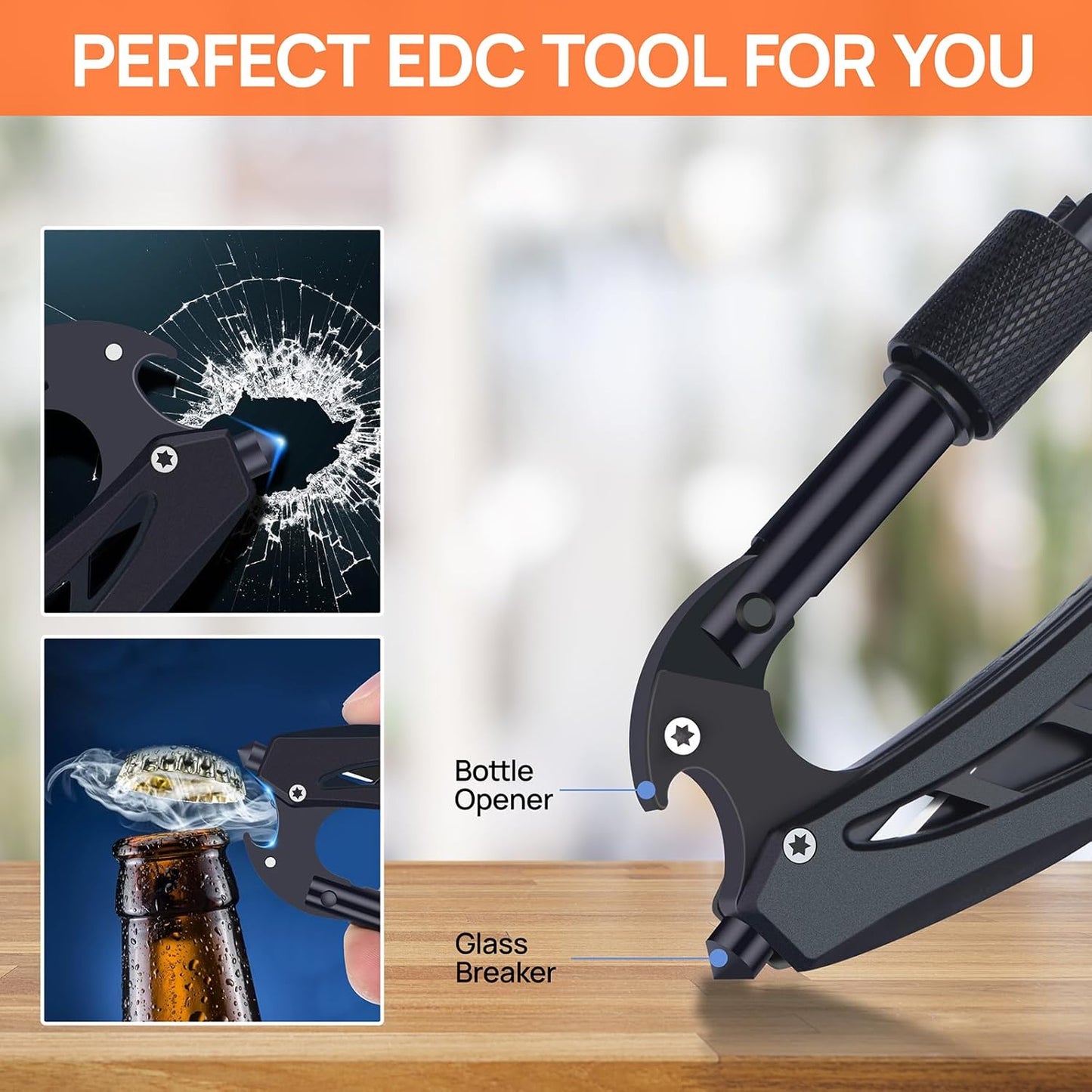 多功能一体式登山扣工具 – 带刀和螺丝刀的紧凑型EDC钥匙扣