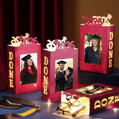 🎓2026 毕业典礼中心摆件 4 件套 适用于 2026 届毕业生 - 适用于 4x6 英寸照片 | 可填充相框盒