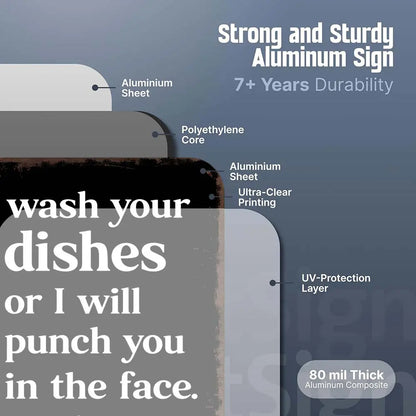 有趣的“洗碗，否则我就揍你的脸”金属锡标，8 × 12 英寸