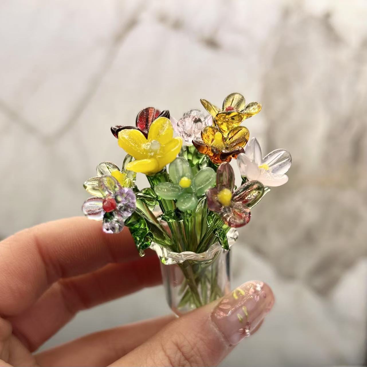 迷你玻璃花卉摆件工艺品人造花花卉雕塑