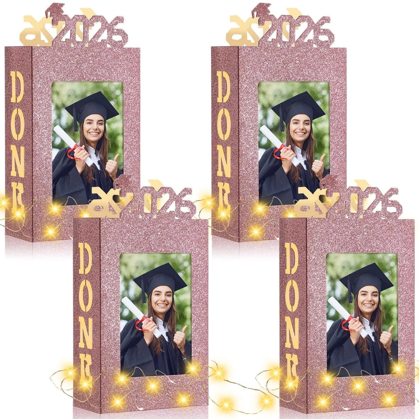 🎓2026 毕业典礼中心摆件 4 件套 适用于 2026 届毕业生 - 适用于 4x6 英寸照片 | 可填充相框盒