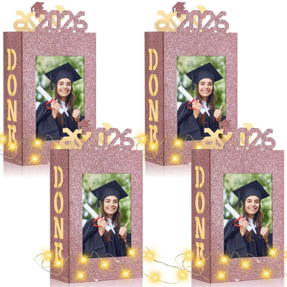 🎓2026 毕业典礼中心摆件 4 件套 适用于 2026 届毕业生 - 适用于 4x6 英寸照片 | 可填充相框盒