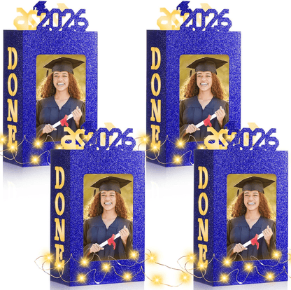 🎓2026 毕业典礼中心摆件 4 件套 适用于 2026 届毕业生 - 适用于 4x6 英寸照片 | 可填充相框盒