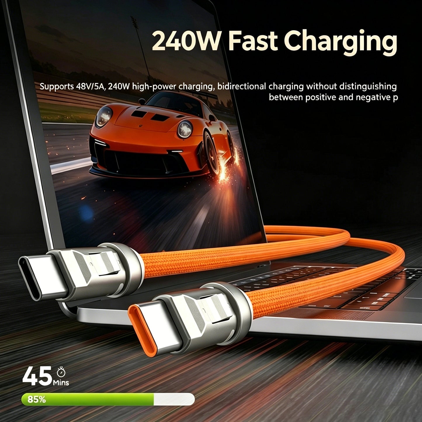240W USB-C 挂绳充电线 – 二合一手机挂绳和快充线