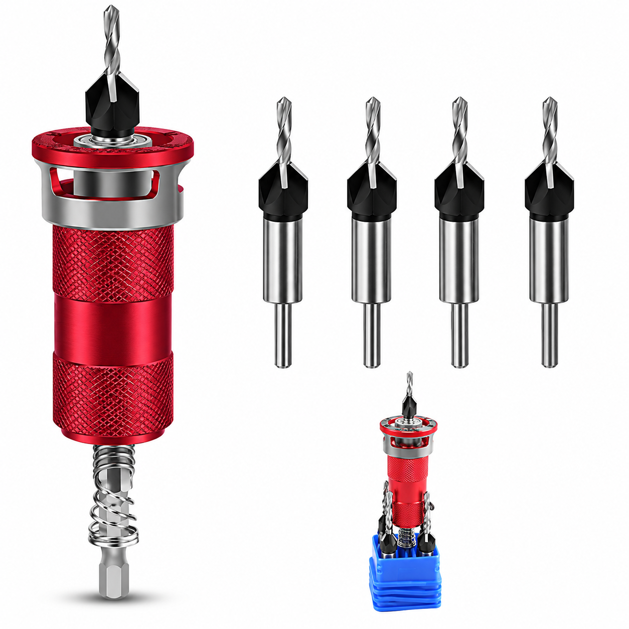 Vertex Precision 4-Flute Countersink Drill Bit Set with Adjustable Depth Stop