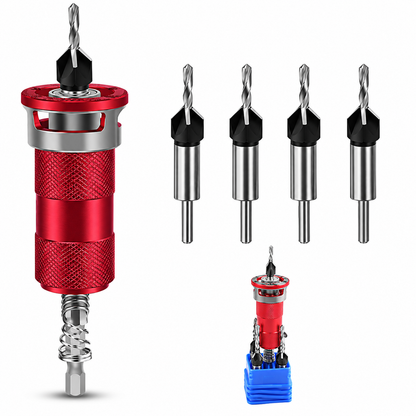 Vertex Precision 4-Flute Countersink Drill Bit Set with Adjustable Depth Stop