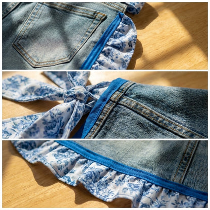 👖 牛仔荷叶边围裙 – 复古牛仔裤升级改造，花边蕾丝饰边 – 园艺厨房环保好礼 🧑‍🌾♻️