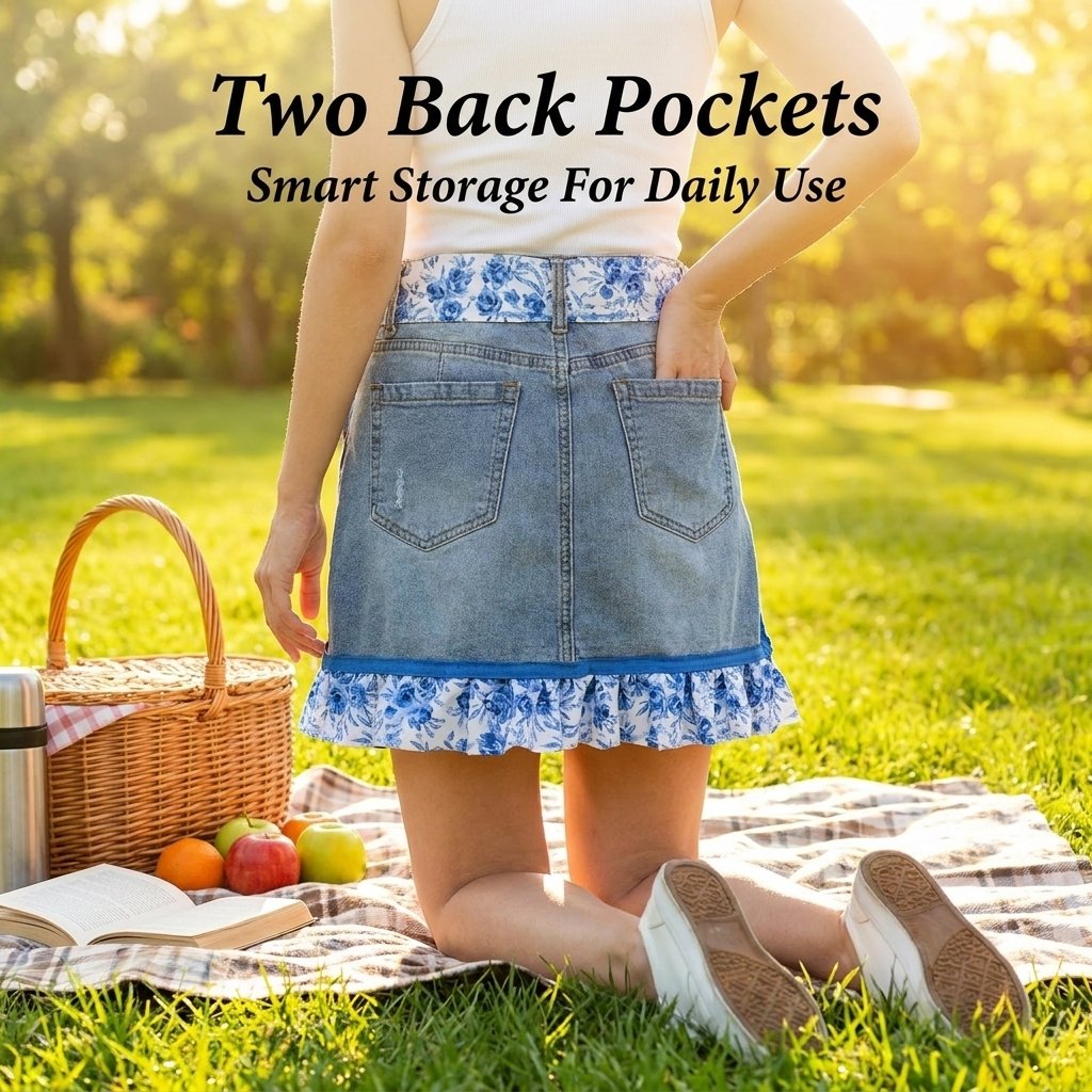 👖 牛仔荷叶边围裙 – 复古牛仔裤升级改造，花边蕾丝饰边 – 园艺厨房环保好礼 🧑‍🌾♻️