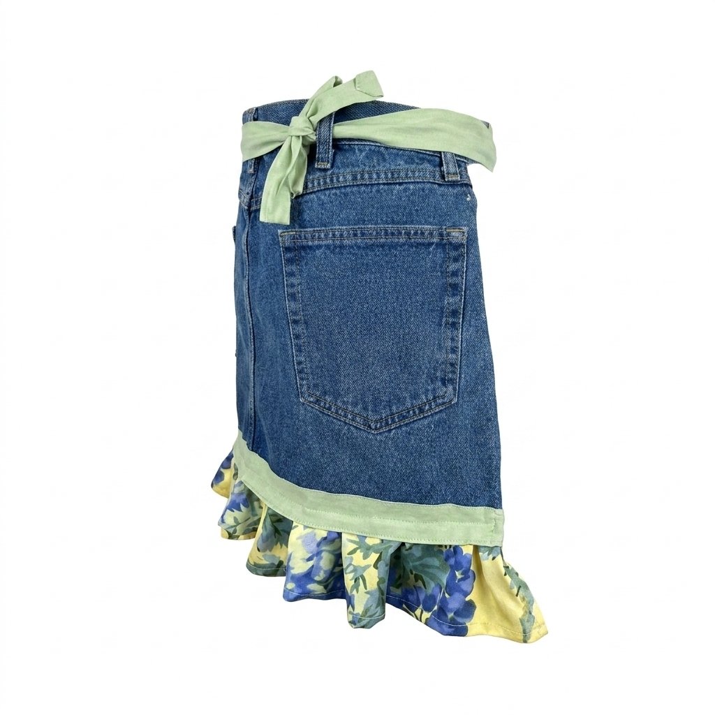 👖 牛仔荷叶边围裙 – 复古牛仔裤升级改造，花边蕾丝饰边 – 园艺厨房环保好礼 🧑‍🌾♻️
