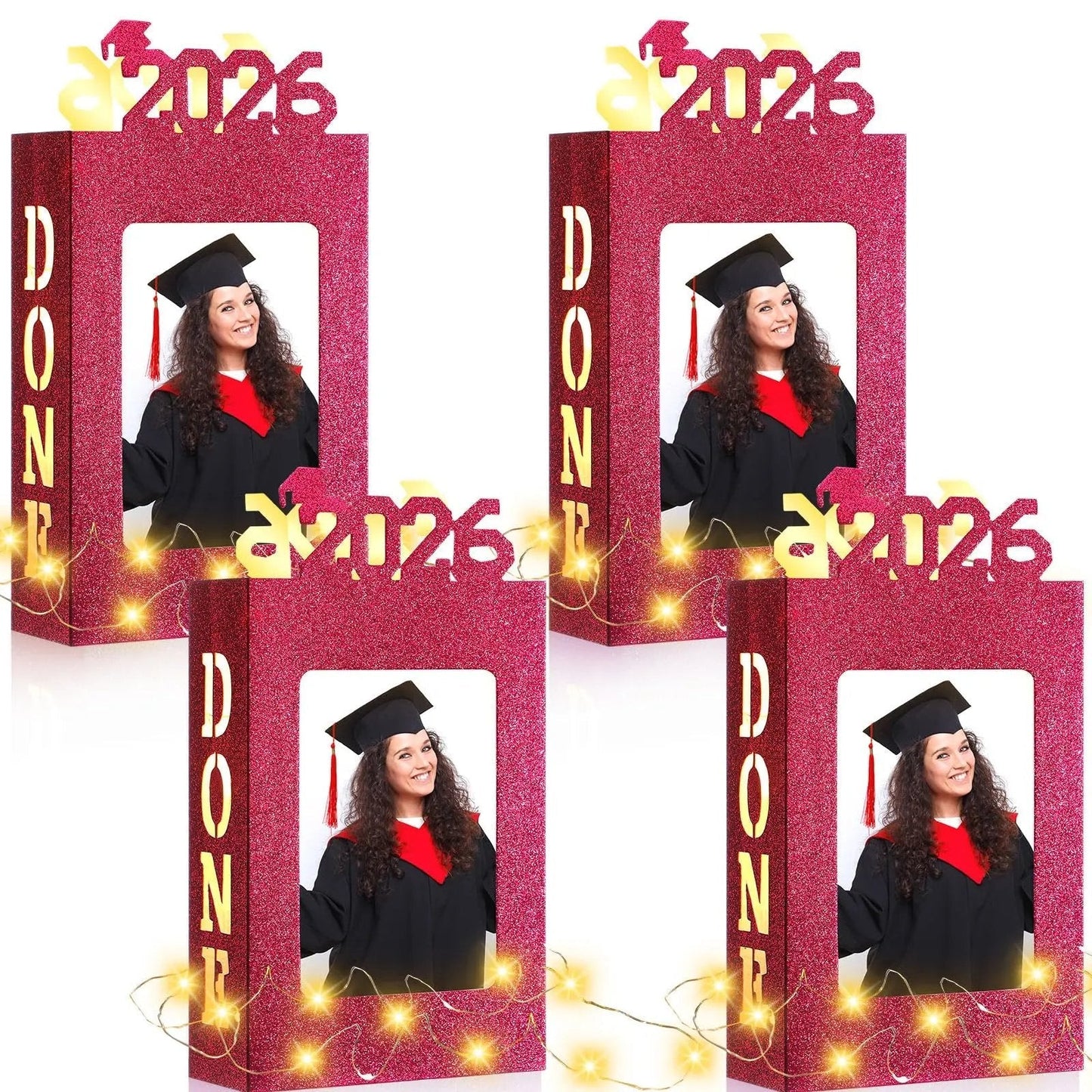 🎓2026 毕业典礼中心摆件 4 件套 适用于 2026 届毕业生 - 适用于 4x6 英寸照片 | 可填充相框盒