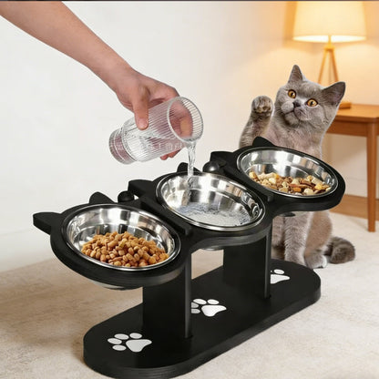 防滑高架三碗宠物喂食器